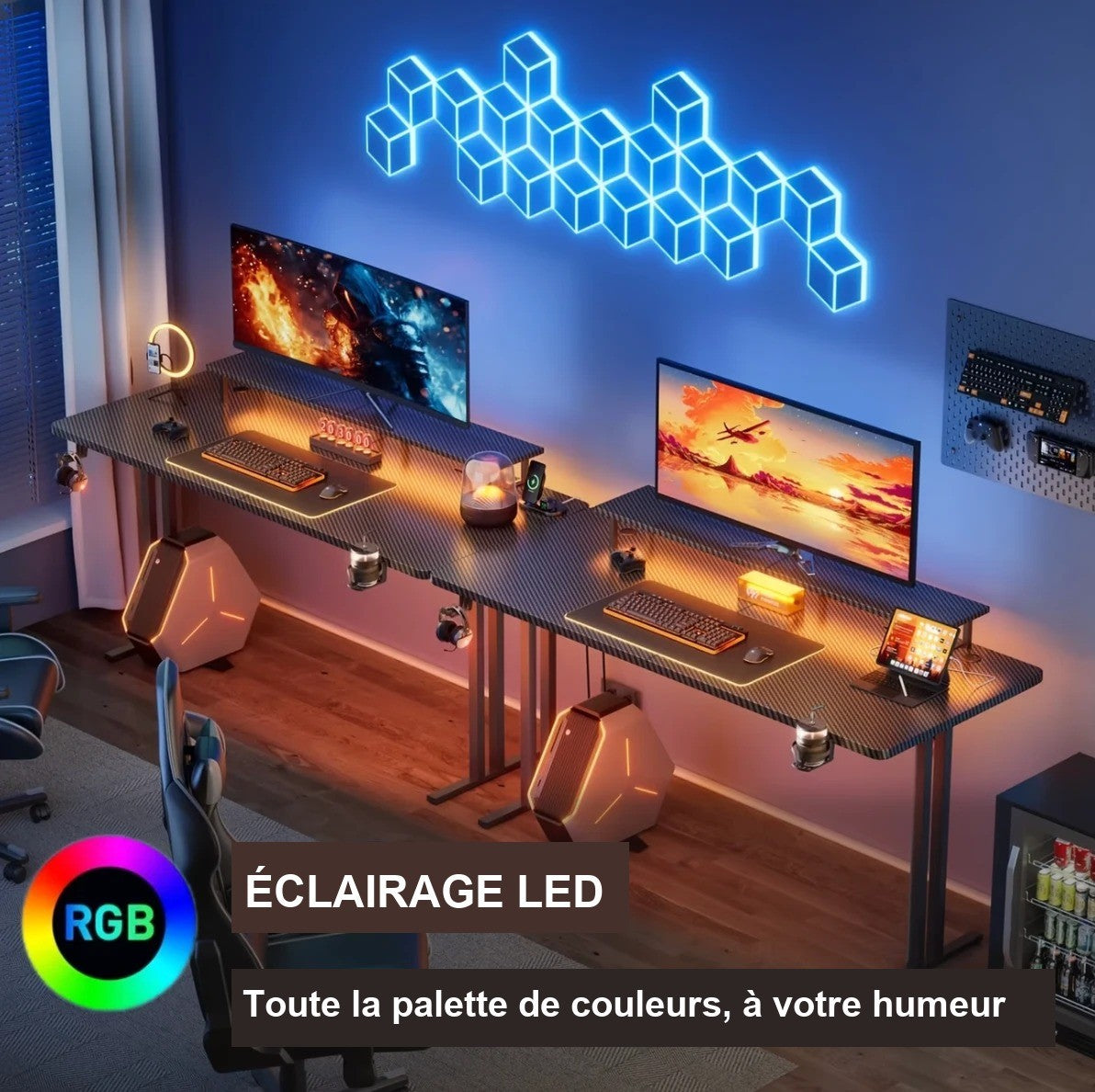 Éclairage LED RGB du bureau gamer avec toute la palette de couleurs