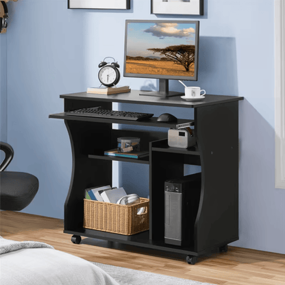 Bureau informatique compact noir en chambre design moderne