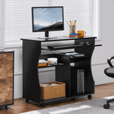 Bureau petit espace à roulettes plateau 80 cm avec étagère