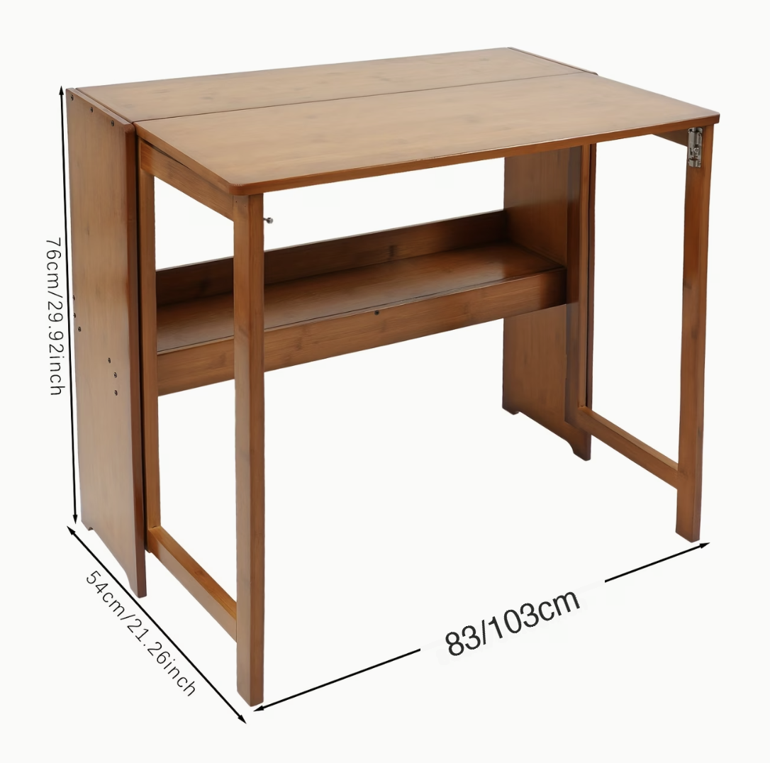 Bureau pliable en bois ébène déplié, Longueur 83 ou 103 cm, Profondeur 54 cm, Hauteur 76 cm