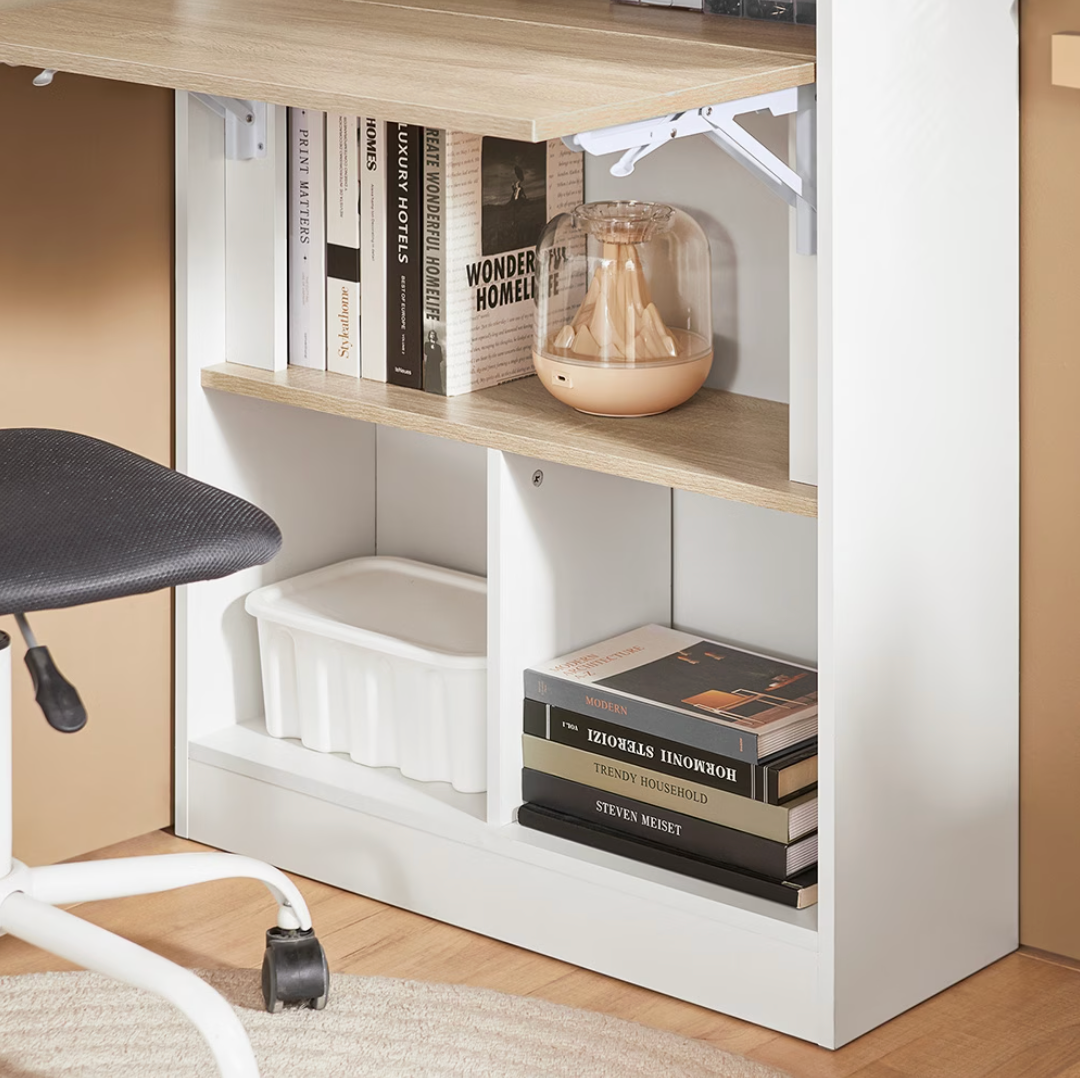 Étagères et niches de rangement intégrées au bureau pliable mural