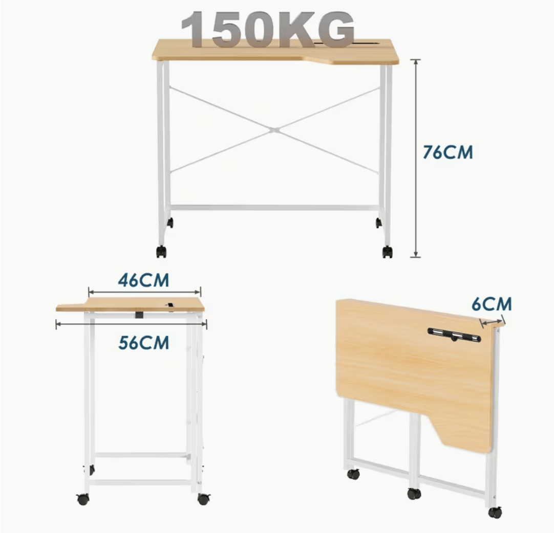 Schéma dimensions bureau pliable 90 x 56 x 76 cm capacité 150 kg