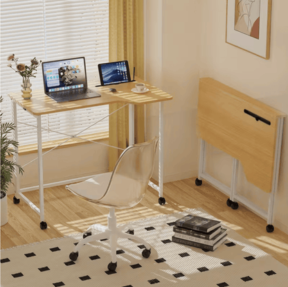 Bureau pliable petit espace noir sur roulettes silencieuses