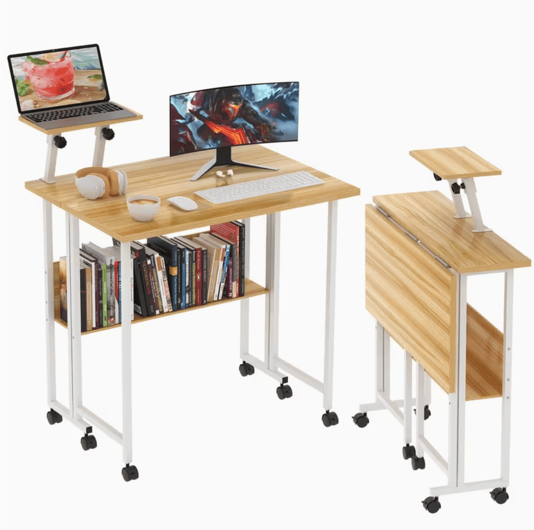 Bureau petit espace avec tablette laptop relevable et inclinable pour télétravail