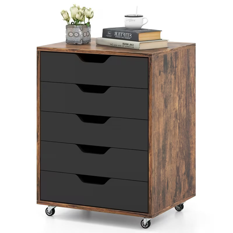 Caisson bureau noir et bois