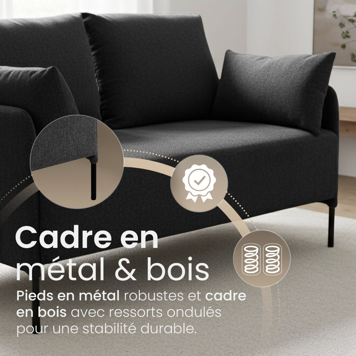 Un cadre en bois à ressorts ondulés sur pieds métal