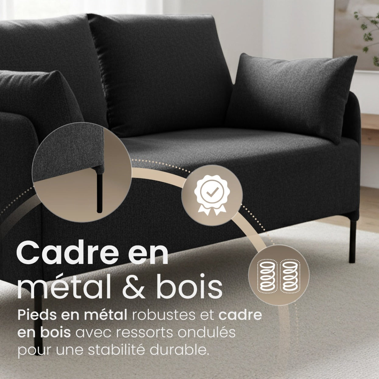 Cadre en bois à ressorts ondulés et pieds en métal