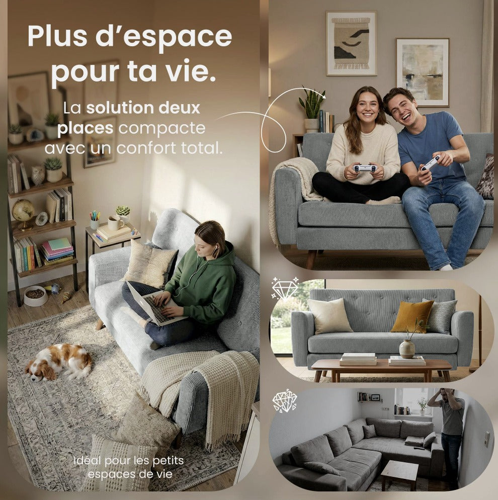 Canapé deux places compact dans un petit salon