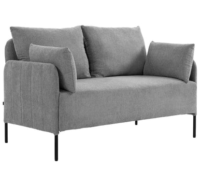 Canapé 2 places en tissu gris clair avec coussins