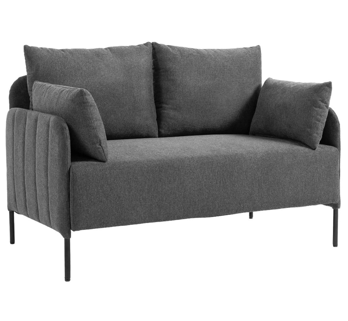 Canapé 2 places en tissu gris foncé avec coussins