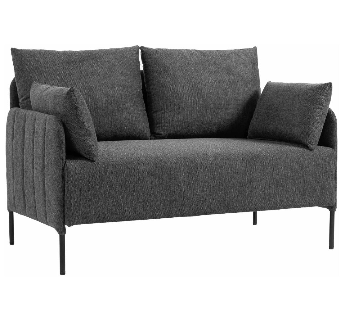 Canapé 2 places en tissu noir avec coussins