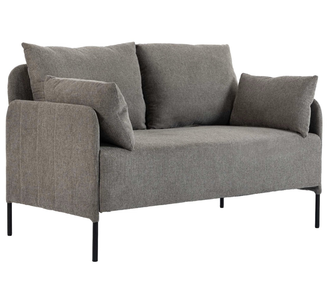 Canapé 2 places en tissu taupe avec coussins
