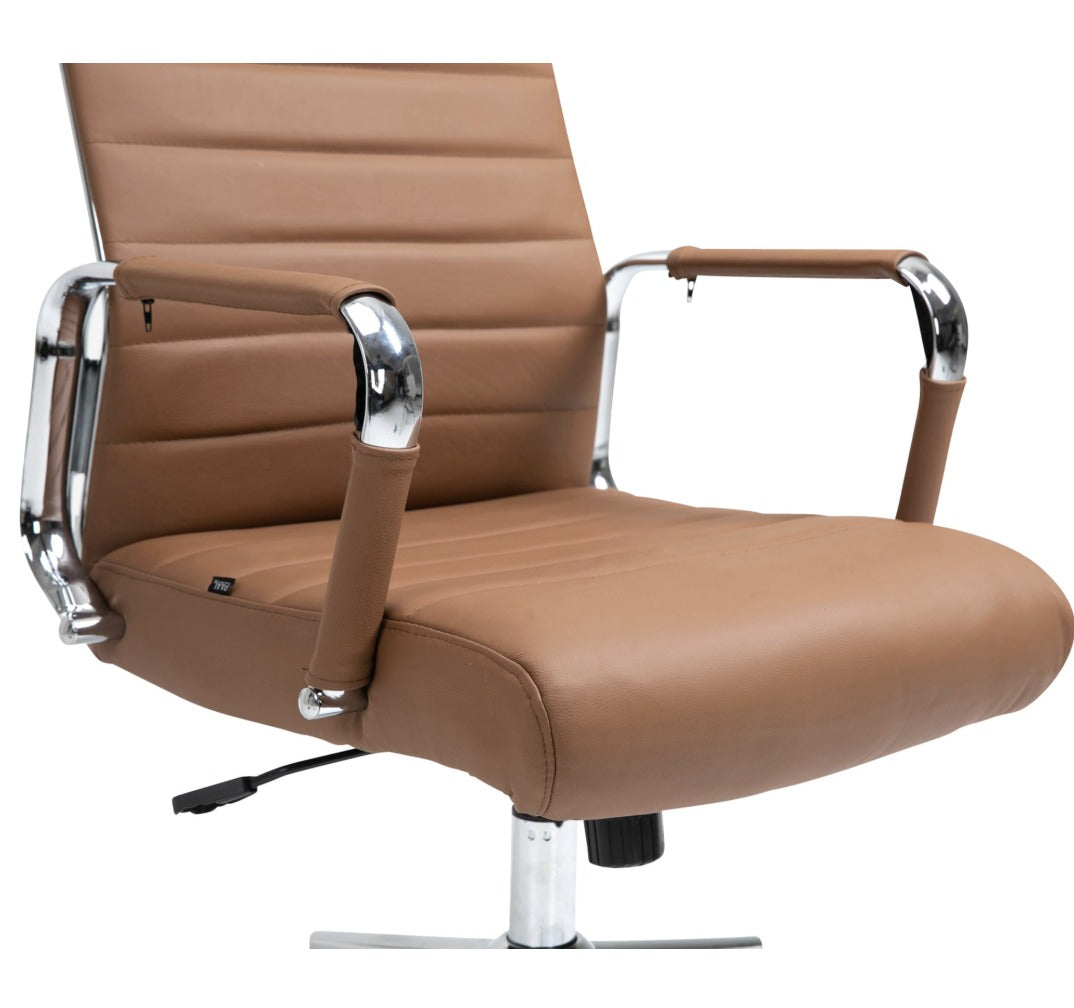 Assise et accoudoirs de la chaise en cuir marron