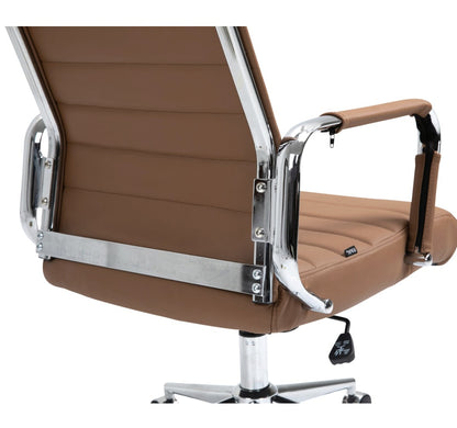 Réglage en hauteur et bascule de la chaise en cuir marron