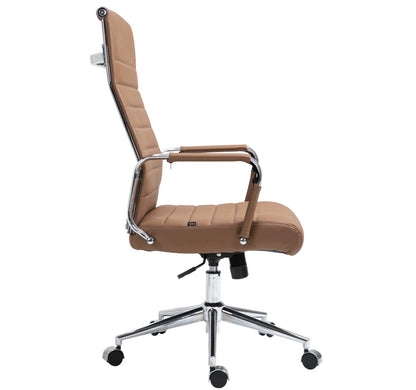 Chaise de bureau en cuir marron vue de profil