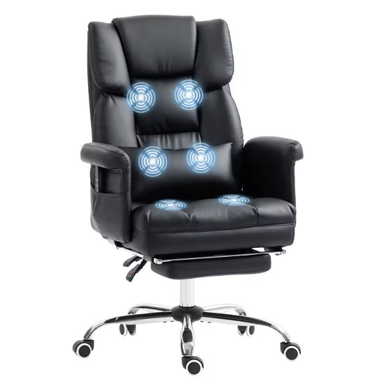 Chaise de bureau massante 6 points de pression noire avec repose-pieds