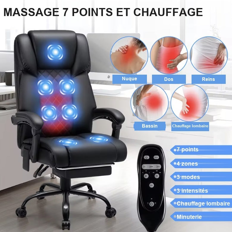 Nuque, dos, reins et bassin massés par la chaise de bureau