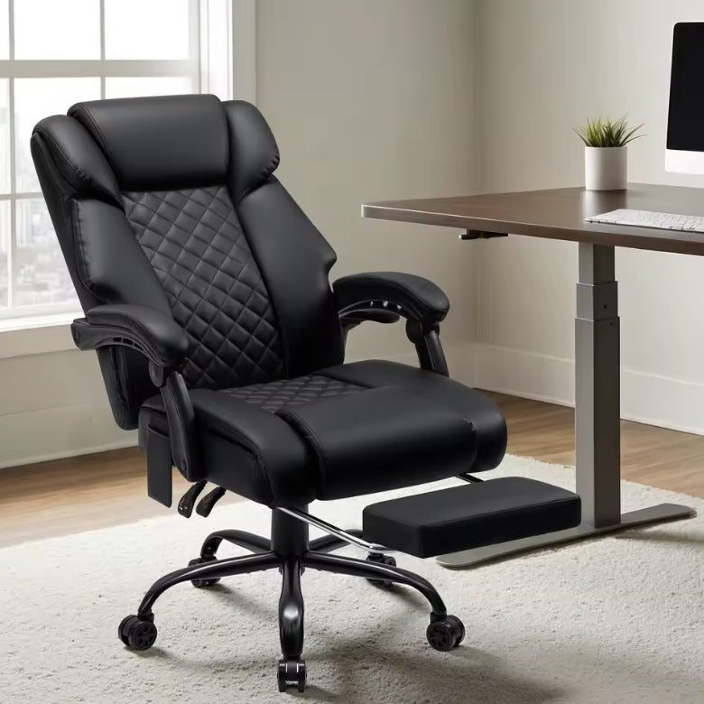 Chaise de bureau massante et chauffante 7 points noire avec repose-pieds