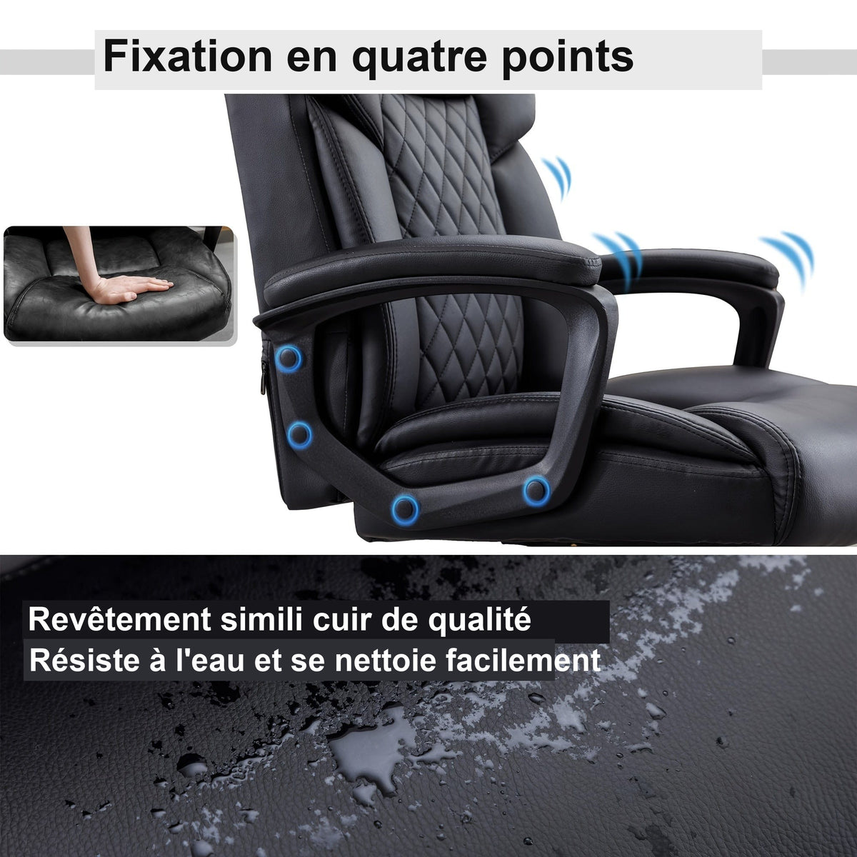 Fixation en quatre points et revêtement simili cuir
