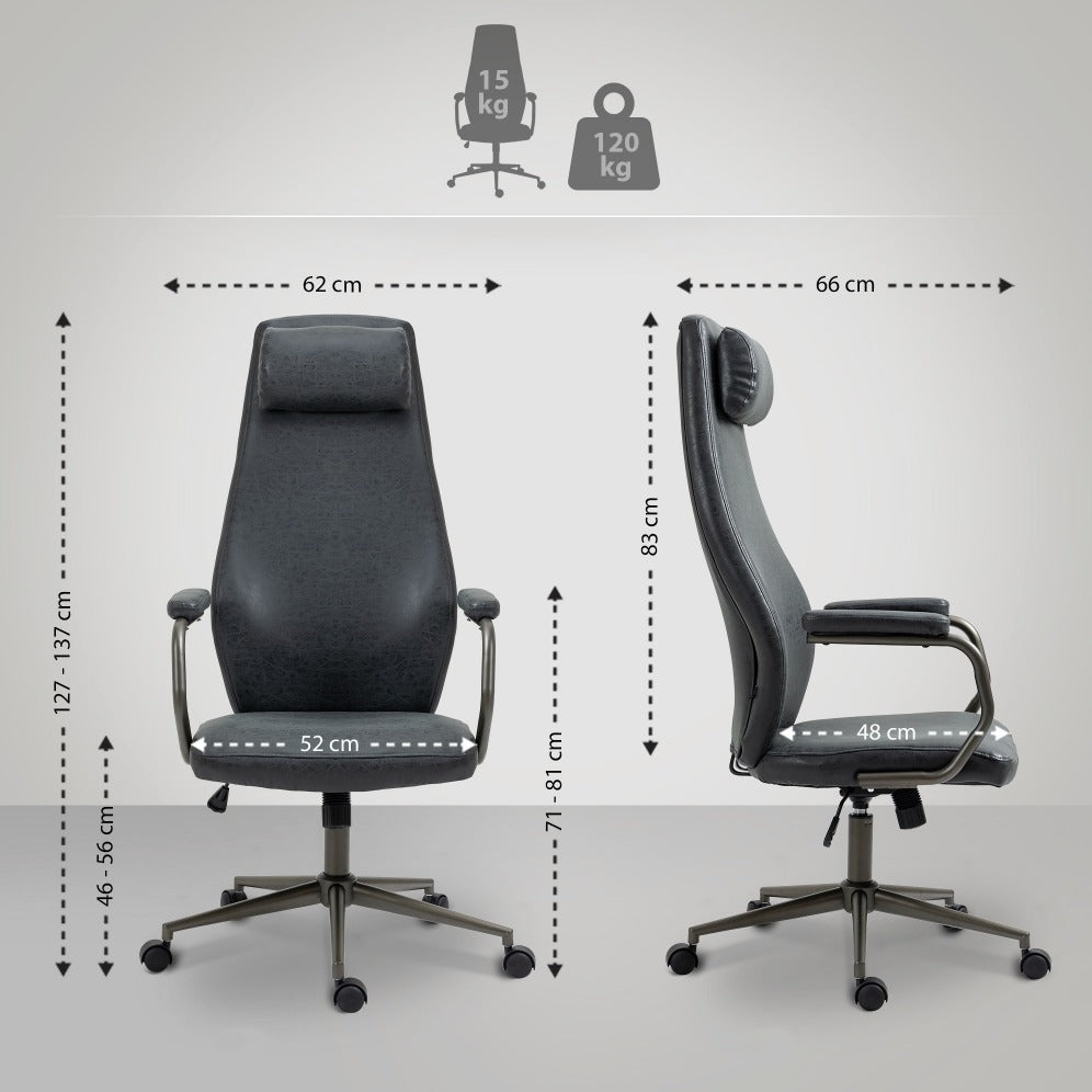 Dimensions de la chaise de bureau vintage noire