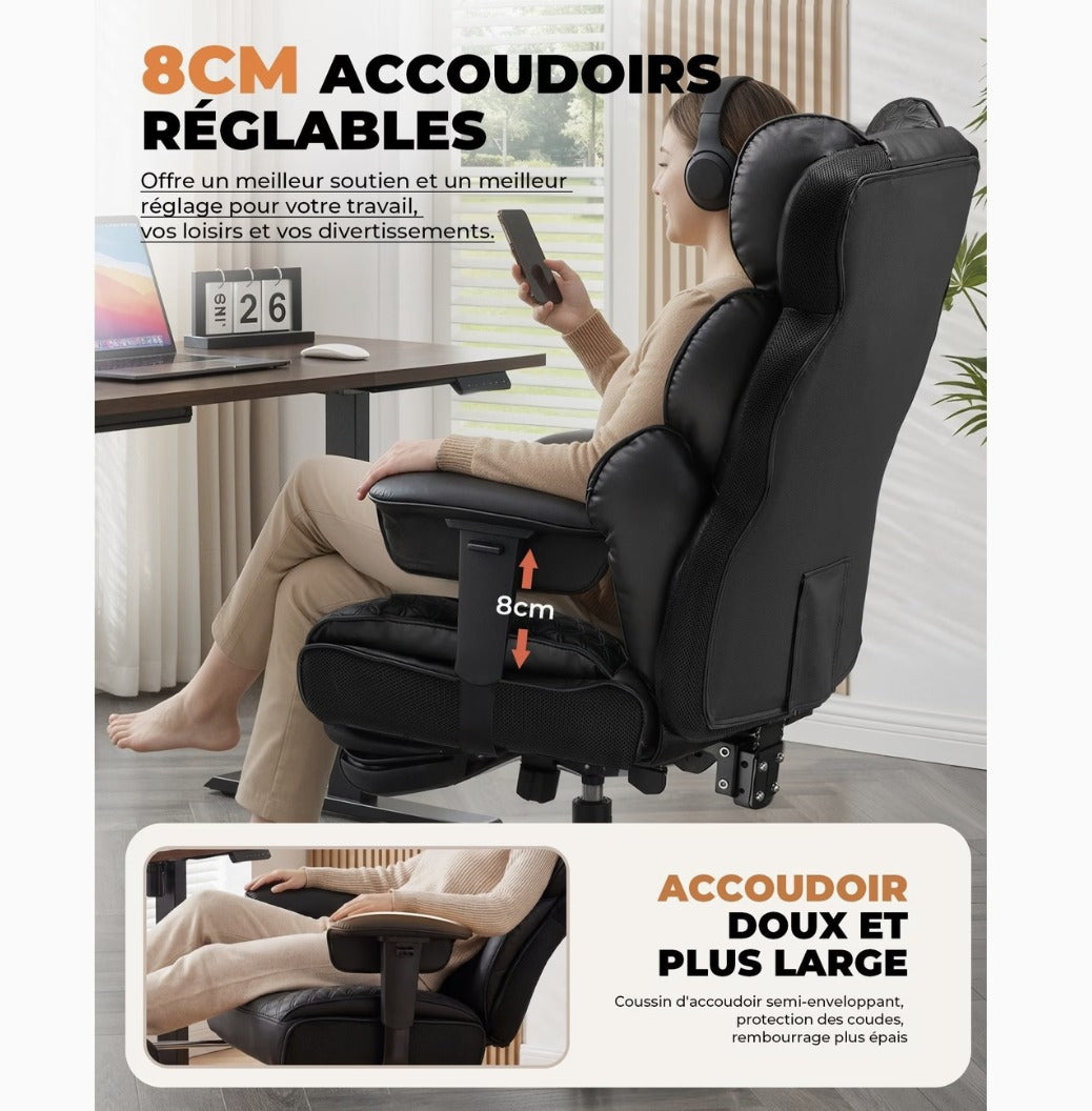 Accoudoirs rembourrés réglables sur 8 centimètres du fauteuil de bureau