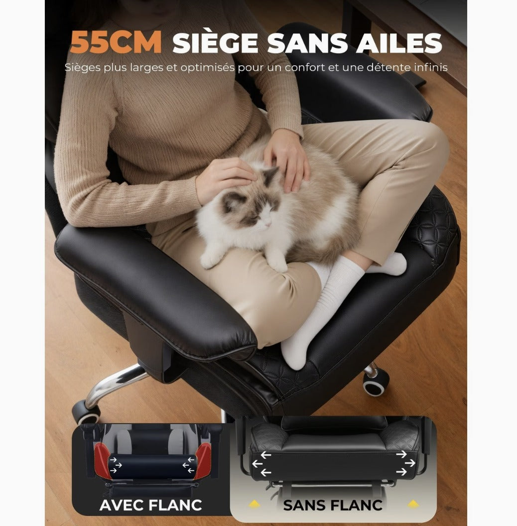 Assise large et plate sans rebords latéraux du fauteuil de bureau