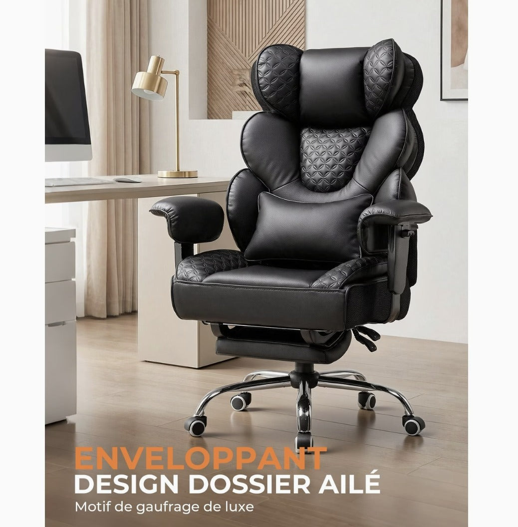 Dossier ailé enveloppant et motif matelassé du fauteuil de bureau