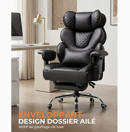 Dossier ailé enveloppant et motif matelassé du fauteuil de bureau