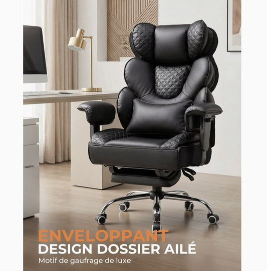 Dossier ailé enveloppant et motif matelassé du fauteuil de bureau