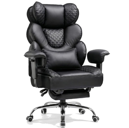 Fauteuil de bureau noir en cuir PU à dossier ailé matelassé avec repose-pieds