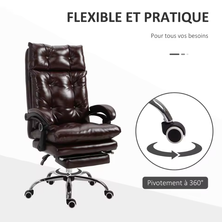 Pivotement à 360 degrés sur cinq roulettes