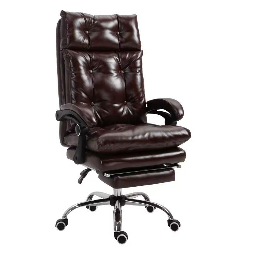Chaise de bureau vintage en similicuir marron avec repose-pieds escamotable