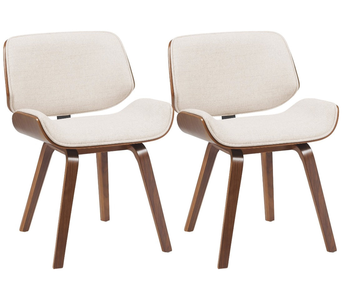 Chaise design scandinave en bois courbé et tissu crème