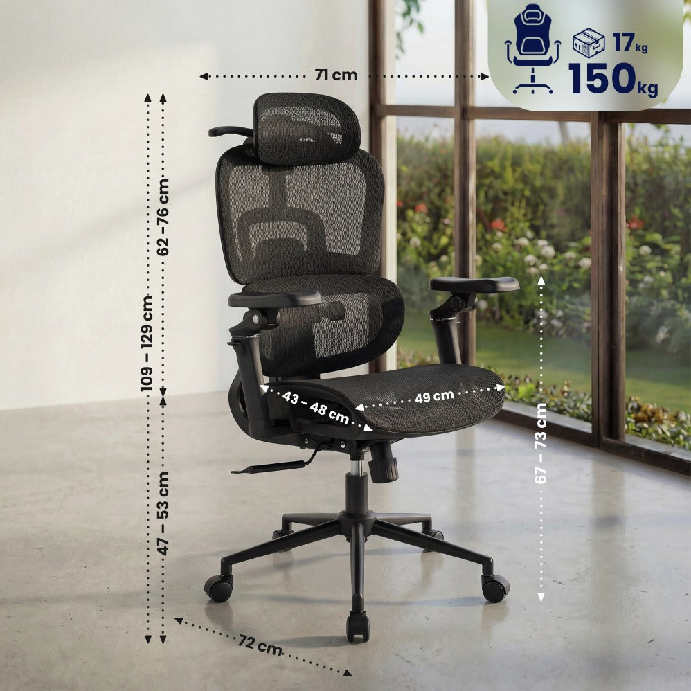 Cotes détaillées de la chaise ergonomique