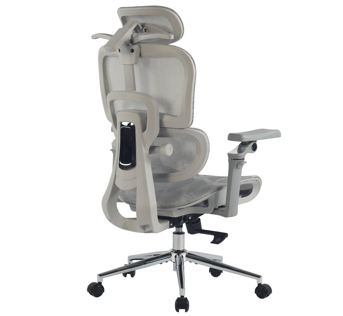 Chaise ergonomique grise vue de dos