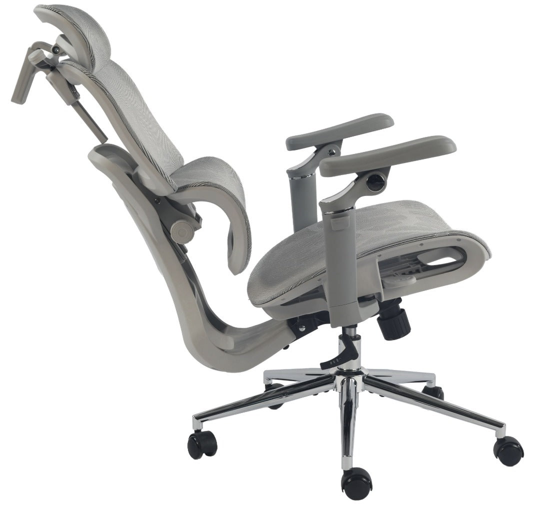 Chaise ergonomique grise vue de profil