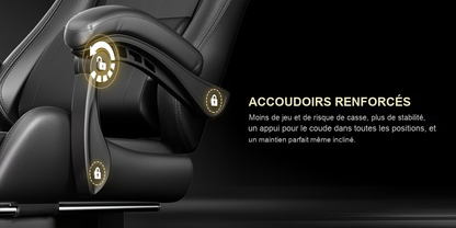 Accoudoirs renforcés de la chaise gamer, confortables dans toutes les positions