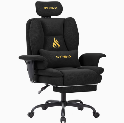Chaise gamer confort noire, dossier haut, accoudoirs rembourrés et repose-pieds escamotable