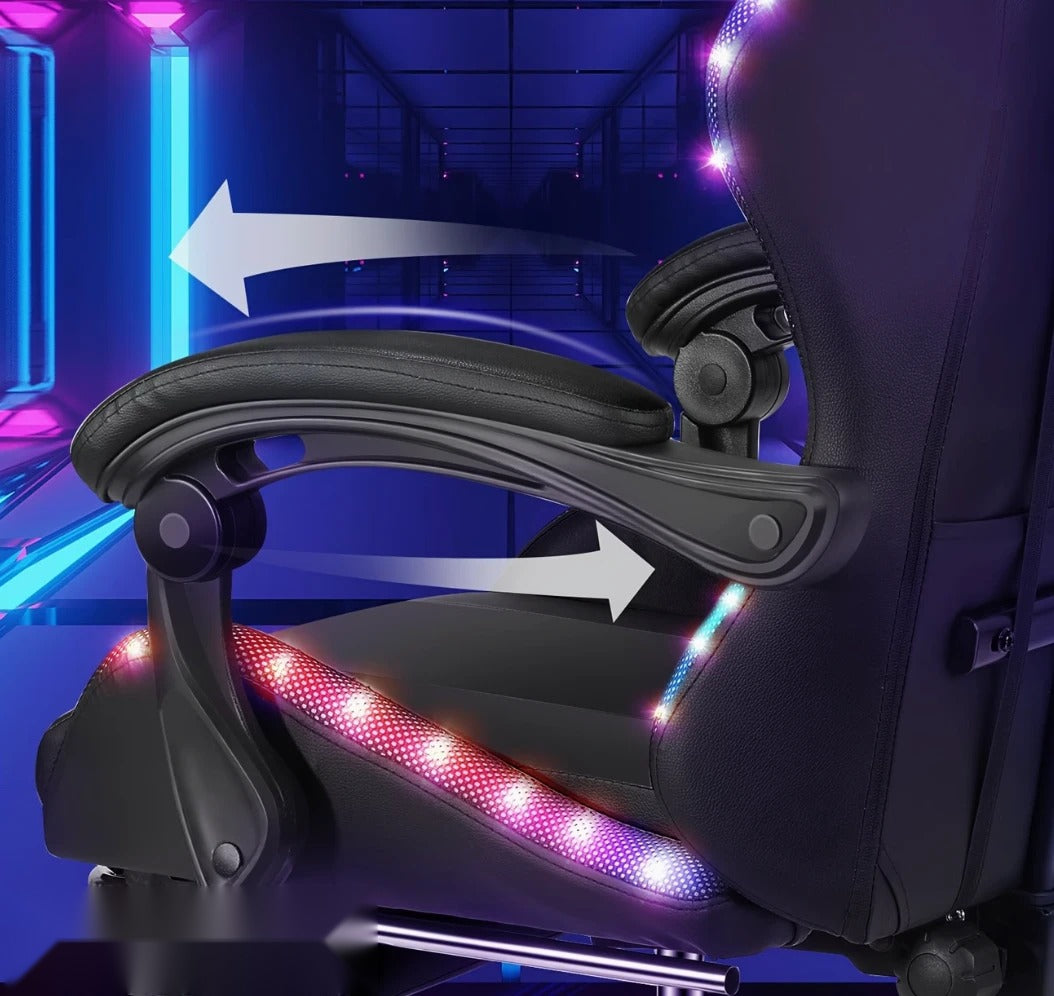Accoudoirs relevables et liseré LED RGB de l'assise de la chaise gamer