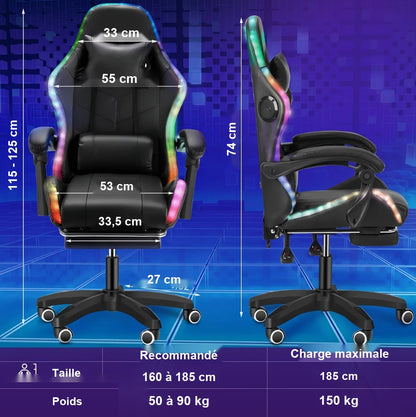 Dimensions de la chaise gamer LED RGB et morphologies recommandées