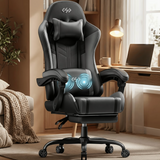 Chaise de bureau gamer massante inclinable avec repose-pieds, hauteur 122 à 132 cm