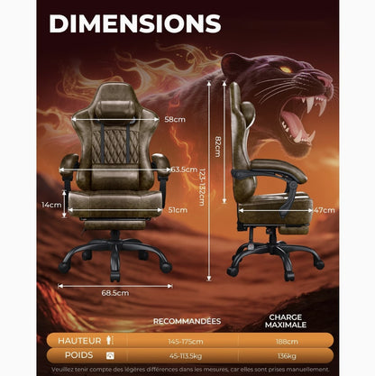 Dimensions de la chaise gaming design cuir