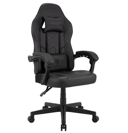 Chaise gaming noire avec fonction massage et dossier inclinable