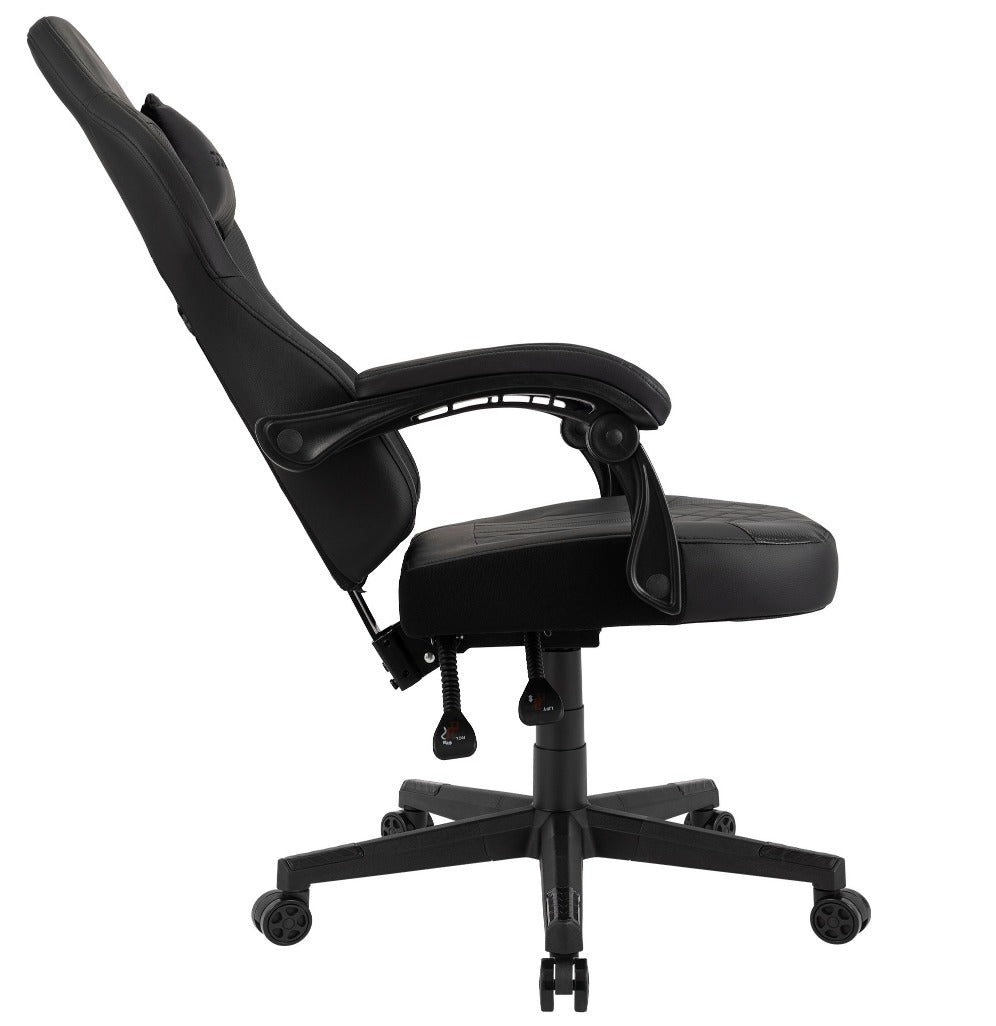 Chaise gaming de profil, dossier incliné