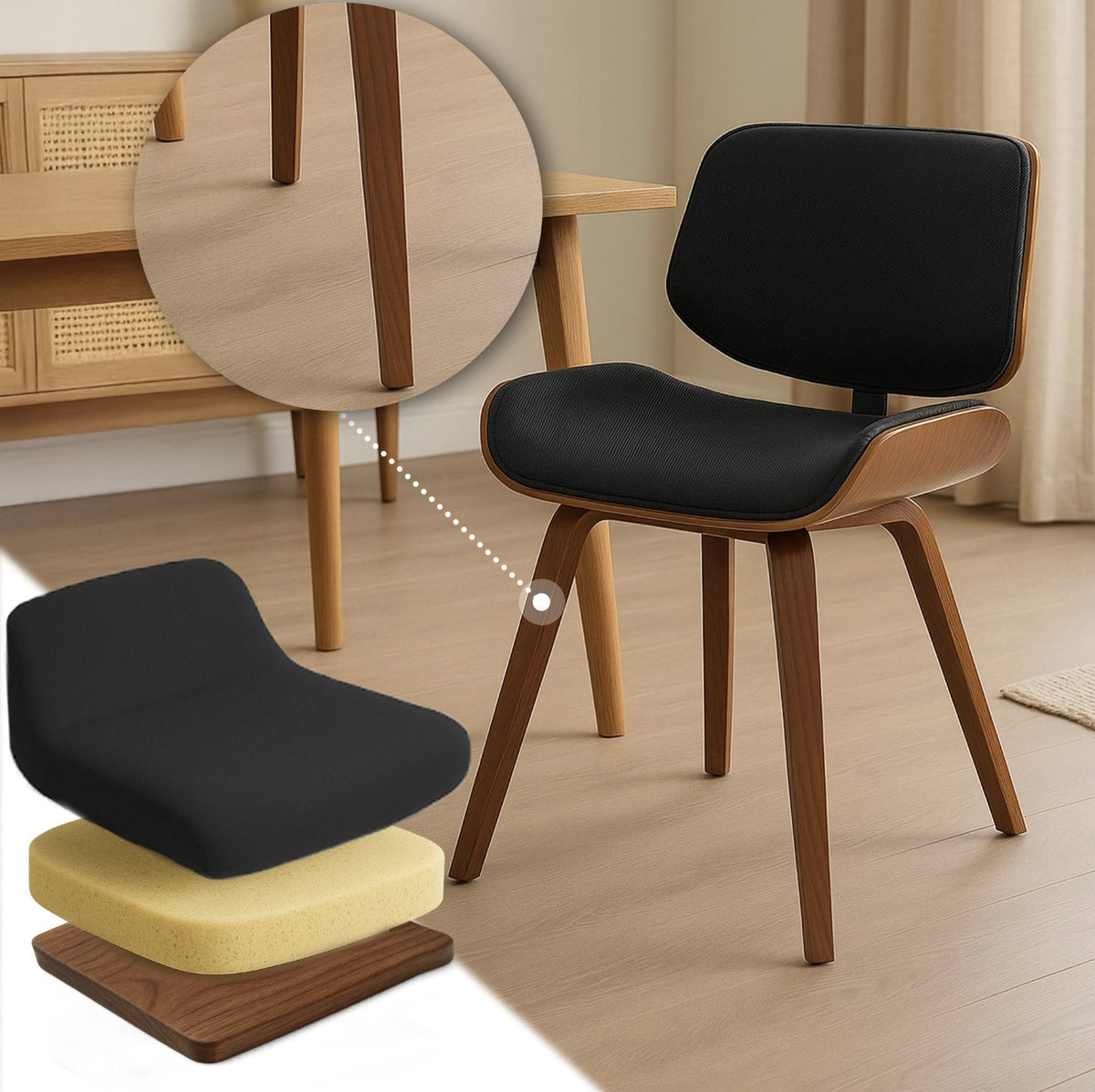 Assise garnie de mousse sur coque en bois courbé