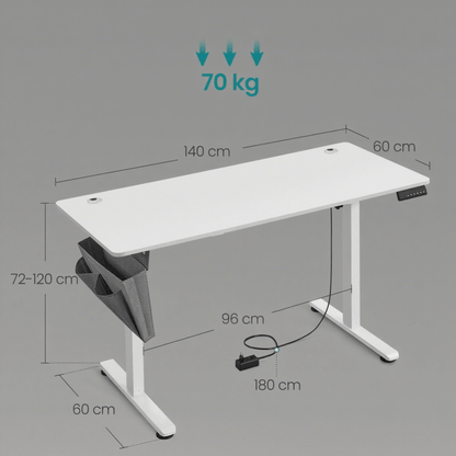 Bureau assis debout pro blanc 140 x 60 cm