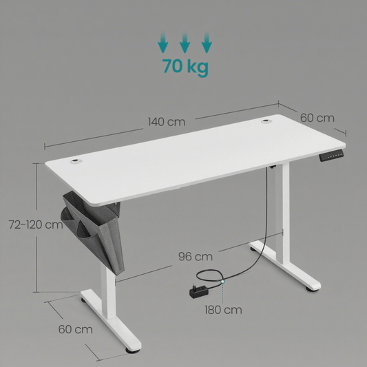 Bureau assis debout pro blanc 140 x 60 cm