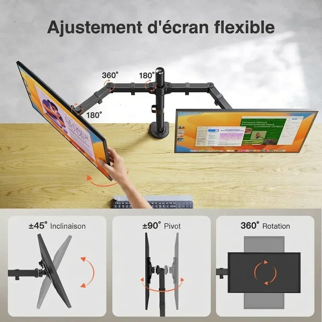 Ajustement d'écran flexible inclinaison pivot rotation 360 degrés
