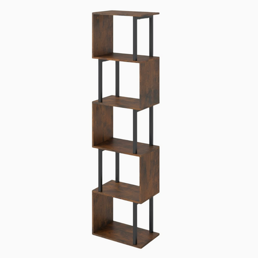 Étagère de bureau en bois couleur ébène à 5 niveaux, vue de trois quarts sur fond blanc