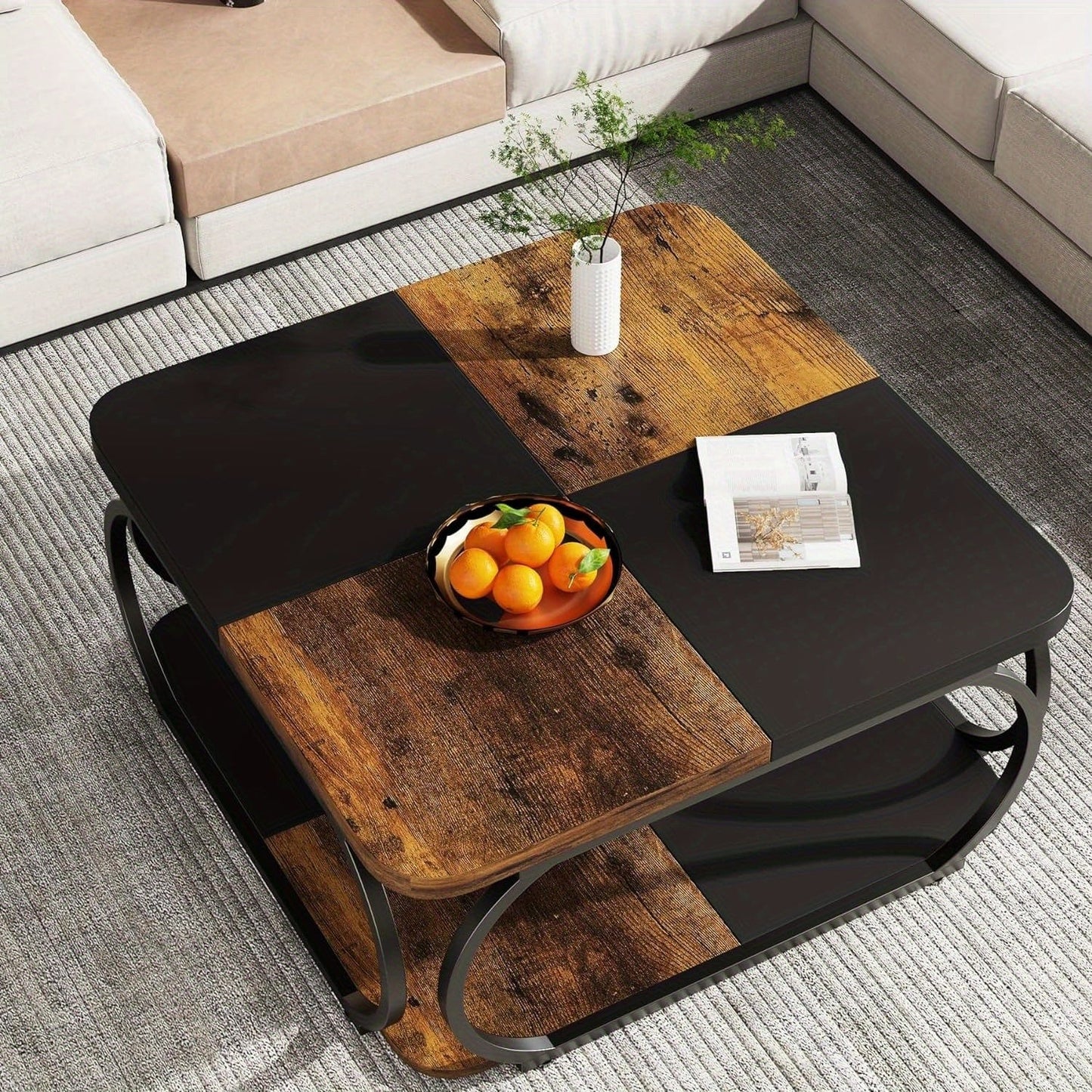 Table basse bois et acier noir